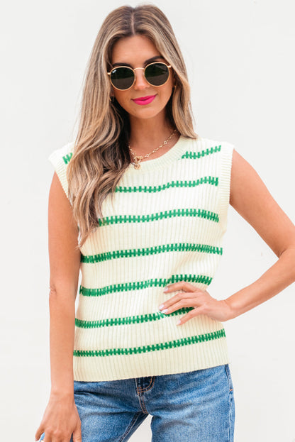 Striped Round Neck Casual Sweater Vest