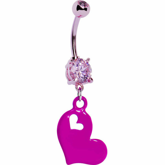 True Love Pink Heart Dangle Belly Ring