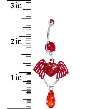 Red Winged Heart Teardrop Gem Dangle Belly Ring