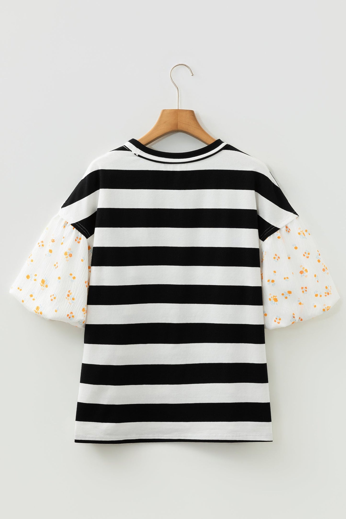 Floral Stripe Puff Sleeve Patchwork Blouse