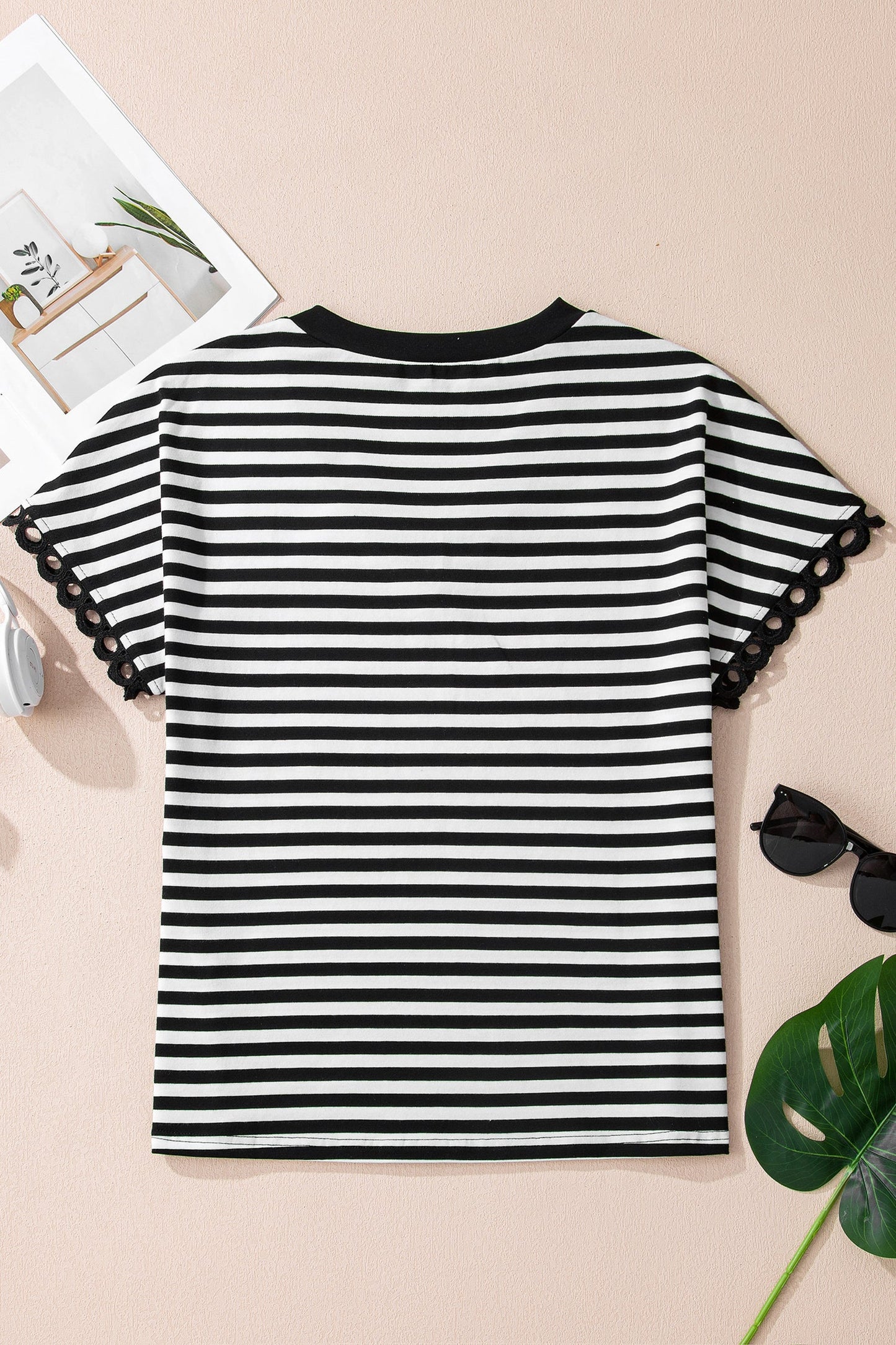Stripe V-Neck Delicate Trim Casual Tee