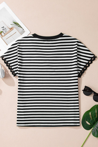 Stripe V-Neck Delicate Trim Casual Tee