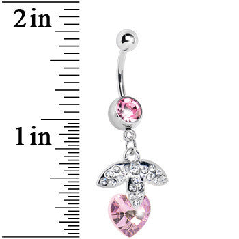 Pink Gem Heart Berry Paved Leaf Belly Ring