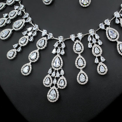 Women's Fashion Water Drop Zircon Necklace Earrings Set