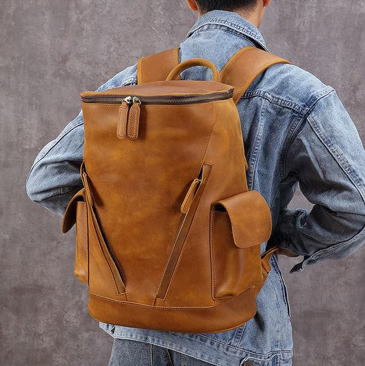 Men's Large Capacity Leather Travel Backpack
