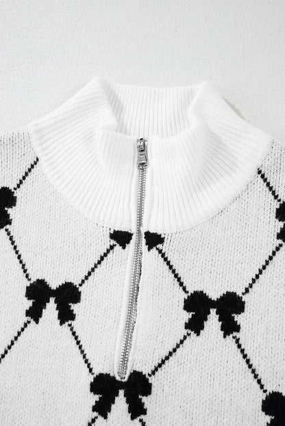 Valentine Bow Quarter-Zip Short Sleeve Sweater