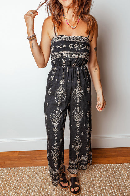Spaghetti Straps Elastic Waist Loose Jumpsuit