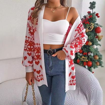 2024 Women's Christmas Deer Print Cardigan Sweater