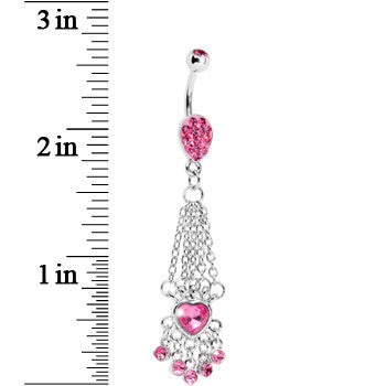 Pink Gem Queen Heart Chain Dangle Belly Ring