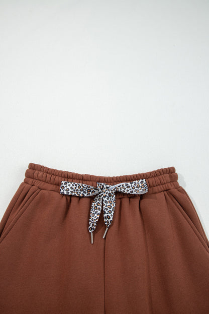 Leopard Drawstring Fleece Lined Elastic Waist Pants