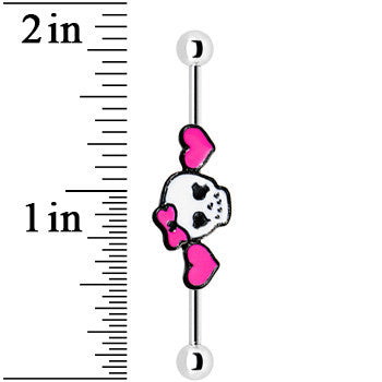 14G Stainless Steel Lady Skull Hearts Industrial Barbell 38mm