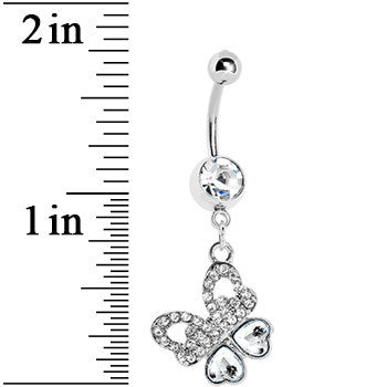 Crystalline Gem Paved Heart Wing Butterfly Belly Ring
