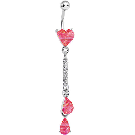 Pink Gem Peachy Heart Drops Belly Ring