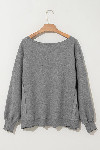 Waffle Knit Bishop Sleeve Side Split Top