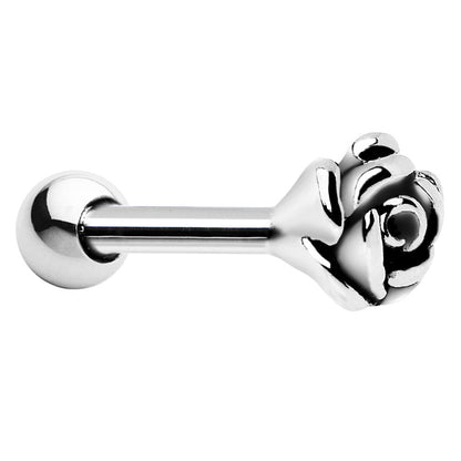 Silver 925 Blooming Rose Flower Cartilage Tragus Earring