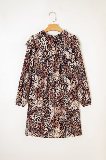 Leopard Ruffle Long Sleeve Mini Dress