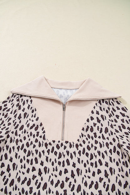 Leopard Patchwork Zip-Up Collar Mini Dress