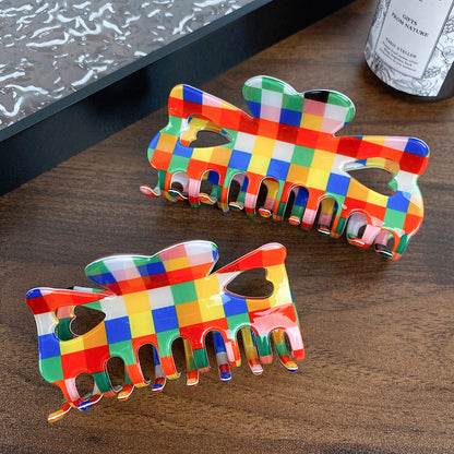 Chessboard Lattice Hair Clip Elegant Acetic Acid