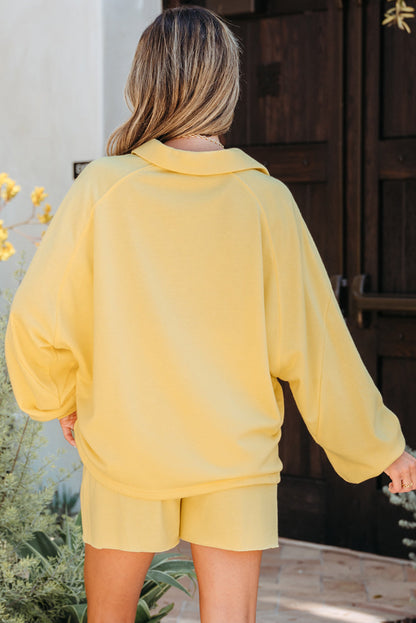 Button Collar Pullover and Casual Shorts Set