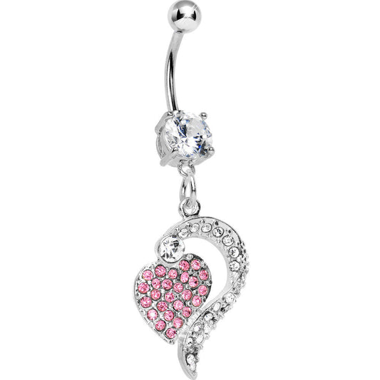 Crystalline Pink Gem Paved Passionate Heart Belly Ring