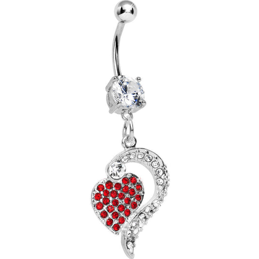 Crystalline Red Gem Paved Passionate Heart Belly Ring