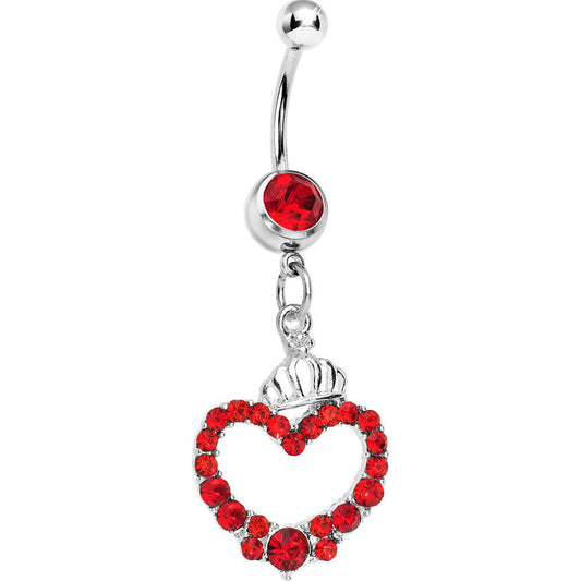 Red Gem Regal Crown Heart Belly Ring