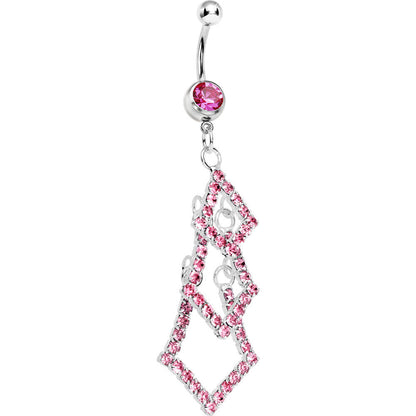 Pink Gem Diamond Shaped Trio Dangle Belly Ring