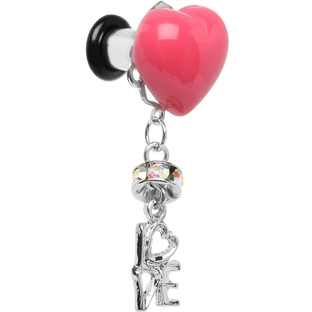 Steel Pink Heart Love Dangle Plug Sizes 5mm to 12mm