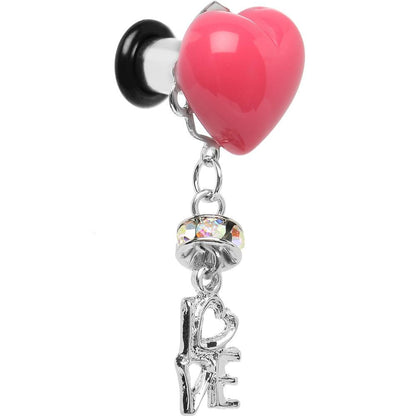 Steel Pink Heart Love Dangle Plug Sizes 5mm to 12mm
