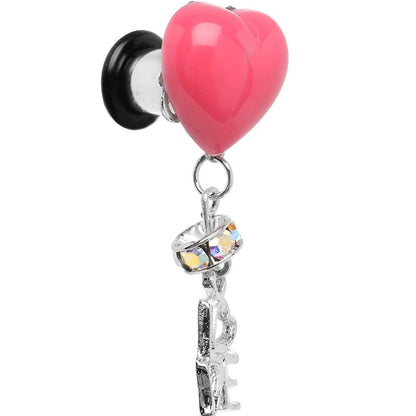 Steel Pink Heart Love Dangle Plug Sizes 5mm to 12mm
