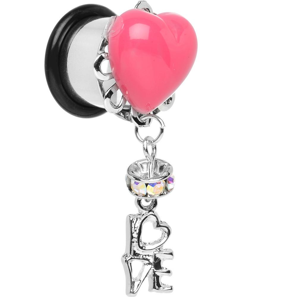 Steel Pink Heart Love Dangle Plug Sizes 5mm to 12mm