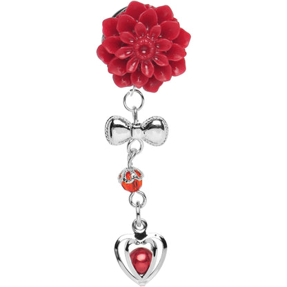 Red Flower Heart to Heart Dangle Plug Sizes 5mm to 00G