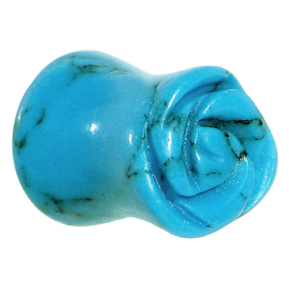0G Natural Blue Turquoise Blooming Flower Stone Saddle Plug