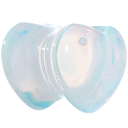 0G Natural Opalite Semi Precious Stone Heart Saddle Plug Set
