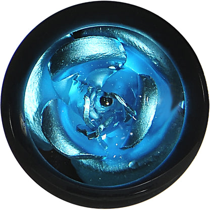 0G Black Acrylic Aqua Rose Flower Saddle Plug Set