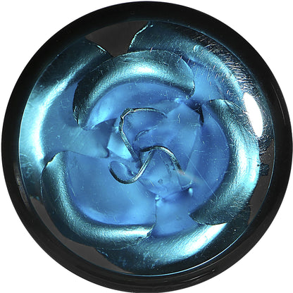 18mm Black Acrylic Aqua Metallic Rose Flower Plug