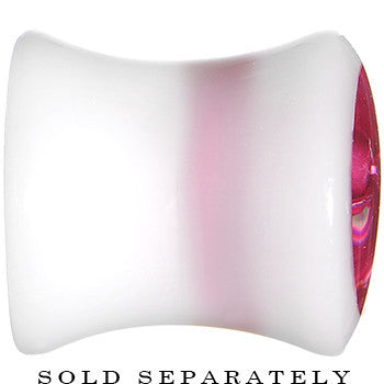 0G White Acrylic Pink Metallic Rose Flower Plug