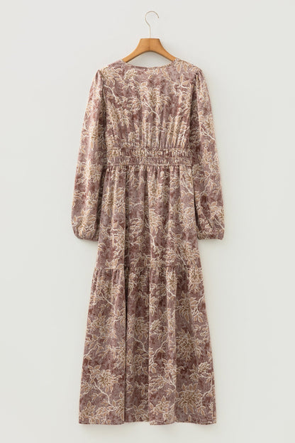 Floral Smock High Waist Long Sleeve Dress