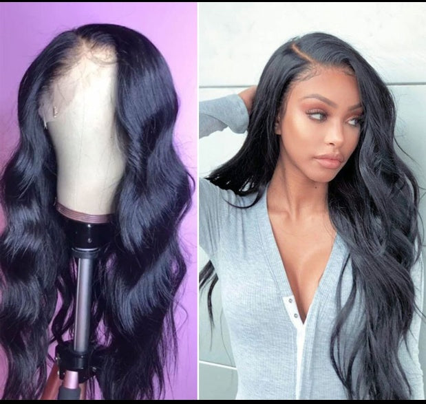 European & American Long Curly Front Lace Wig Black