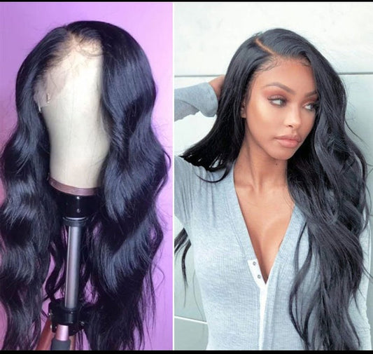 European & American Long Curly Front Lace Wig Black