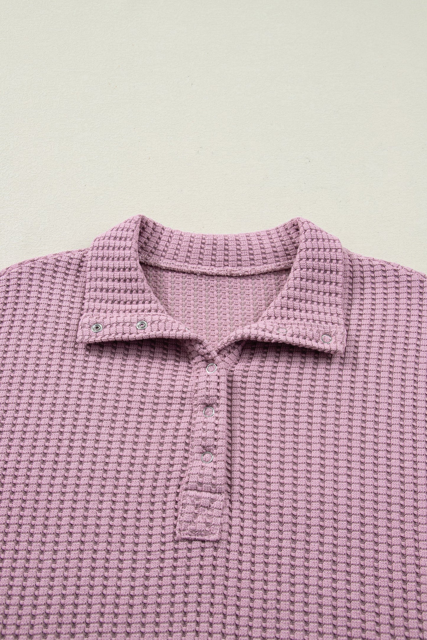 Solid Textured Snap Button Collar Baggy Top