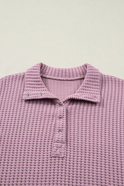 Solid Textured Snap Button Collar Baggy Top