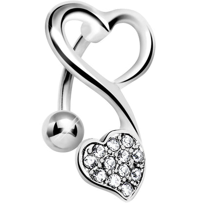 Top Mount Crystalline Gem Swirling Dual Hearts Belly Ring