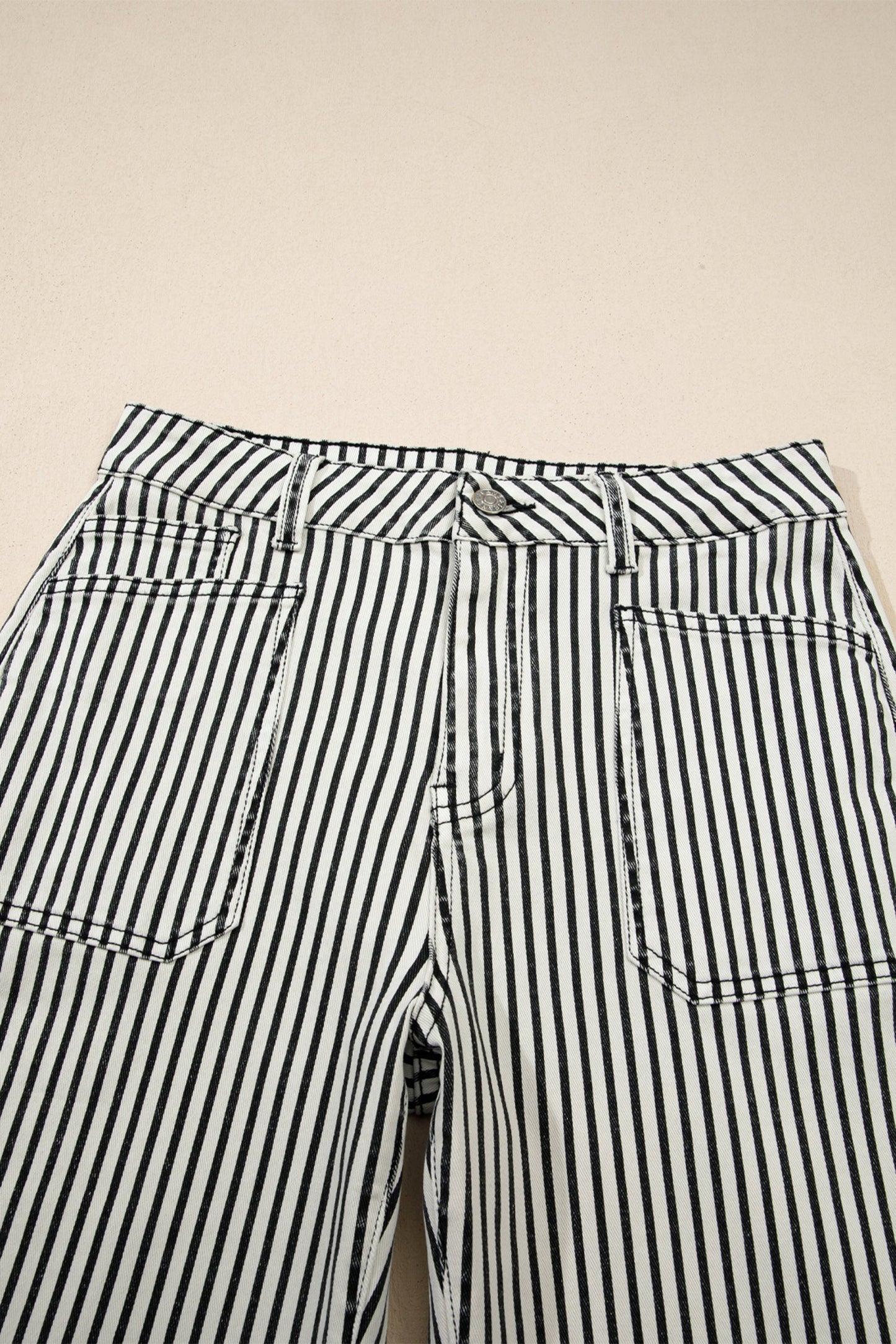 High Waist Stripe Patch Pocket Denim Jeans