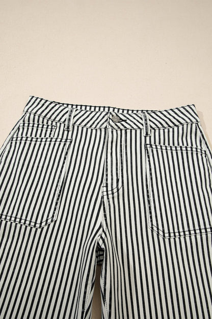 High Waist Stripe Patch Pocket Denim Jeans