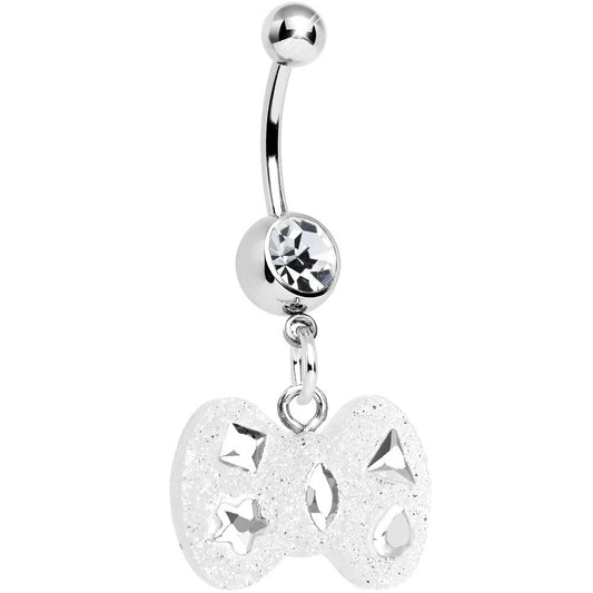 Crystalline Gem Clear Glitter Bow Dangle Belly Ring