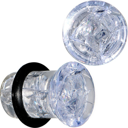0G Clear Crackled Glass Acrylic Plug