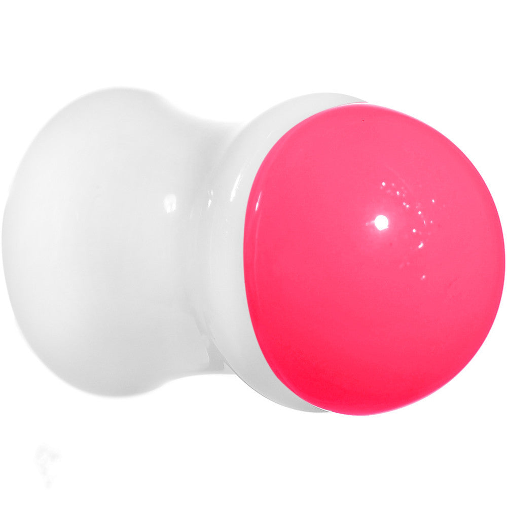 0G White Neon Pink Acrylic Saddle Plug
