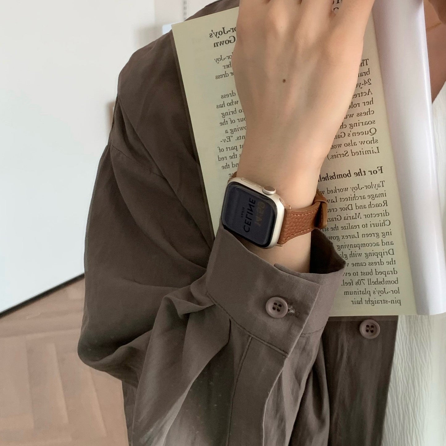 Square Buckle Lychee Leather Waist Strap