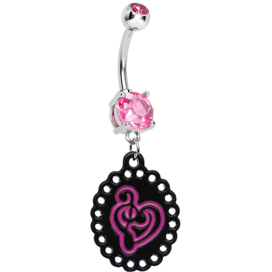 Pink Gem Black Pink Music Notes Heart Dangle Belly Ring